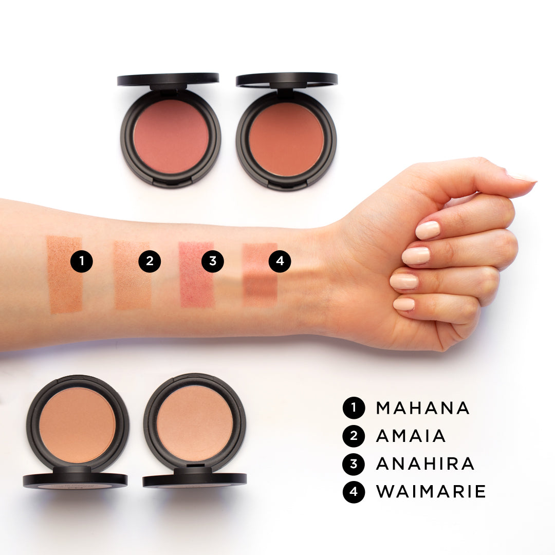 sustainable natural vegan blush natural cosmetics Pressed Blush swatches on arm